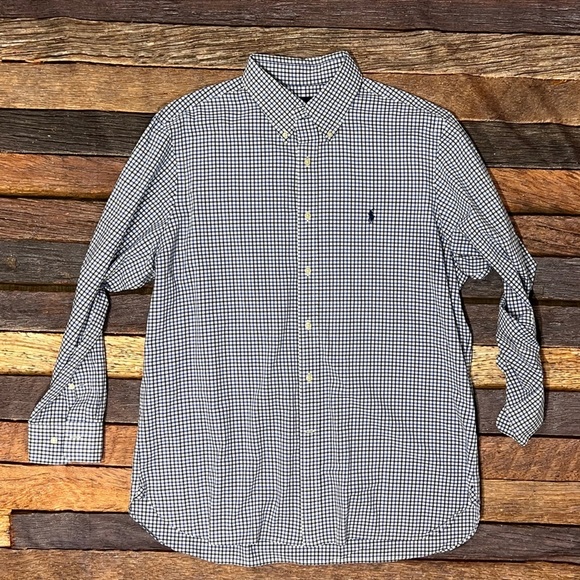 Ralph Lauren Blue Shirt Checkered Long Sleeve Button Down Shirt - Picture 1 of 8